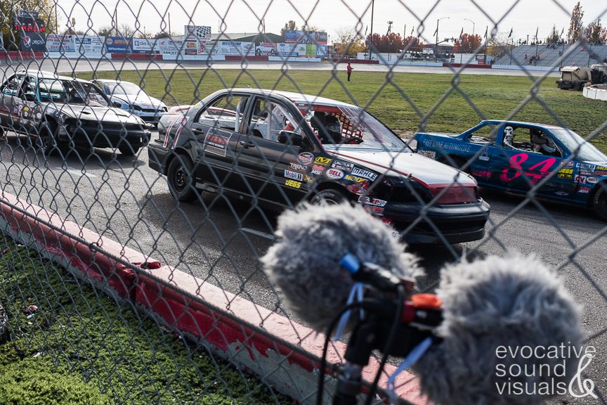 Cars race around the quarter-mile oval track during the Trunk or Treat Championship at Meridian Speedway in Meridian, Idaho on Saturday, October 27, 2018. Photo by Richard Alan Hannon