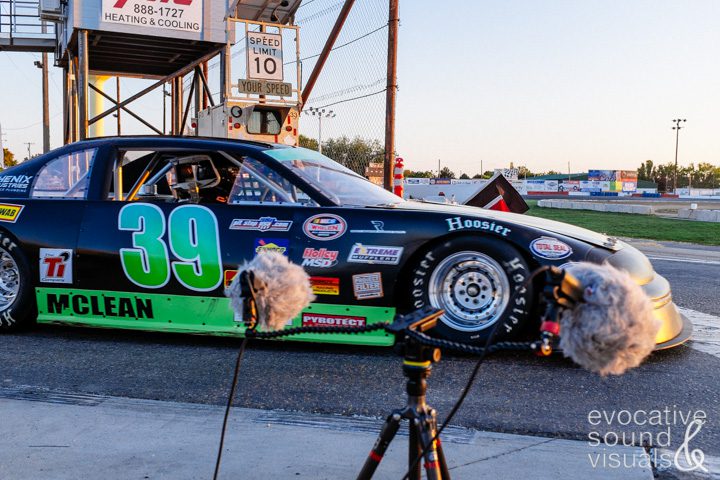 A Pro Late Model race car enters the quarter-mile oval asphalt track at Meridian Speedway during a practice run in Meridian, Idaho on Thursday, September 13, 2018. Photo by Richard Alan Hannon