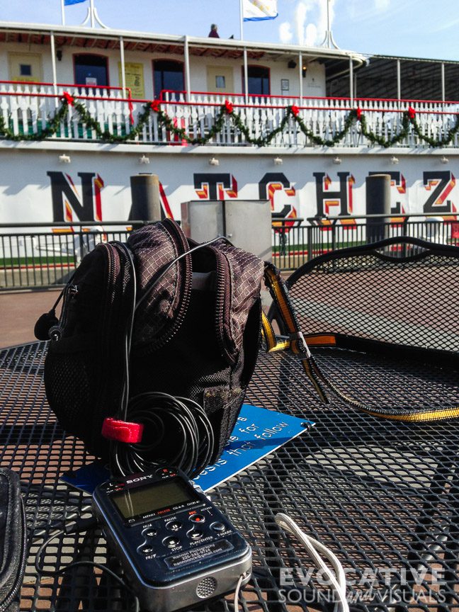 Recording the sound of the Natchez riverboat in New Orleans, Louisiana on December 1, 2013. Photo by Richard Alan Hannon