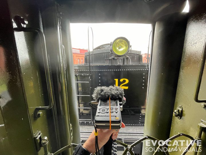 Capturing the sound of the Morehead & North Fork 0-6-0 No. 12 steam locomotive running on the grounds of the Age of Steam Roadhouse museum in Sugarcreek, Ohio on Saturday, September 28, 2024. Photo by Richard Alan Hannon